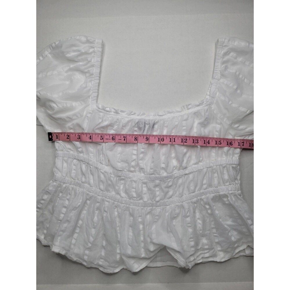 J.Crew White Cotton Blouse Women’s Puff Sleeve Square Neck Cottagecore Top Large - Picture 8 of 11